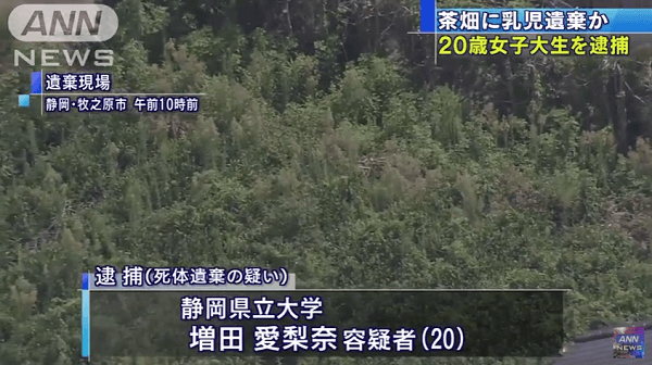 増田愛梨奈容疑者、乳児の遺体放置する死体遺棄事件のニュースのキャプチャ画像